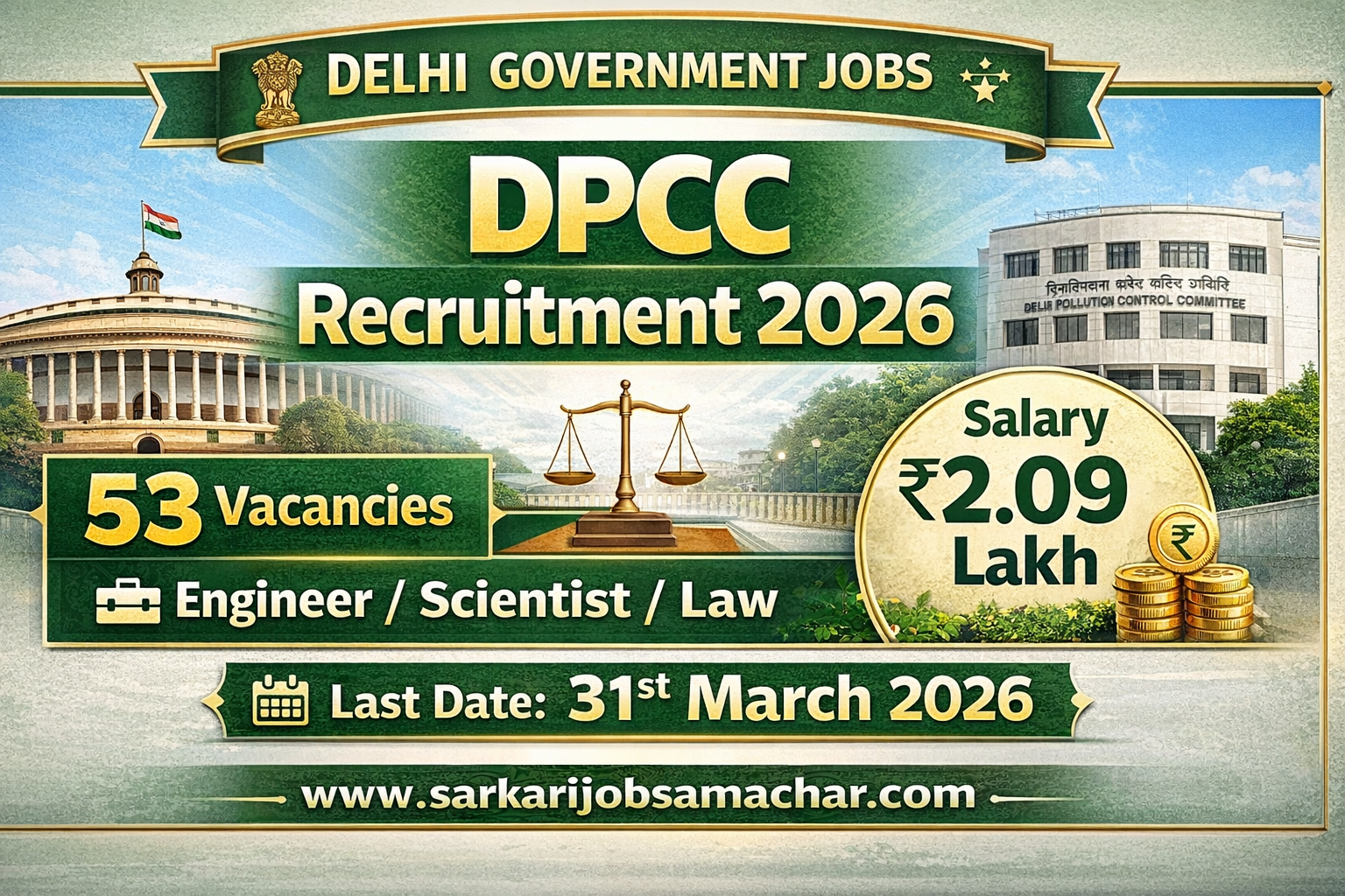 Delhi Pollution Control Committee (DPCC) Recruitment 2026 for 53 Engineer, Scientist, Law & Other Posts